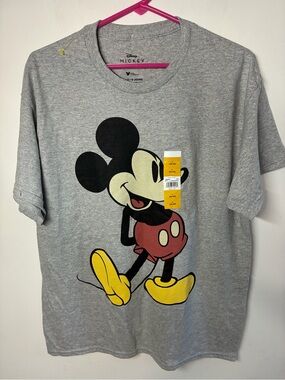 Disney Gray Mickey Mouse Graphic Tee with Black and Yellow Print